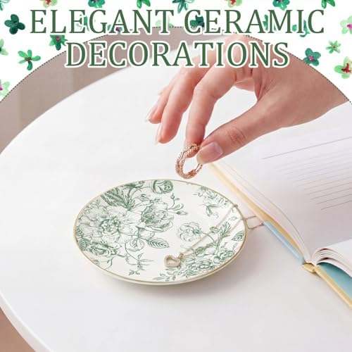 Mifoci Floral Ceramic Jewelry Tray Ring Holder Trinket Dish for Women Green - Image 4