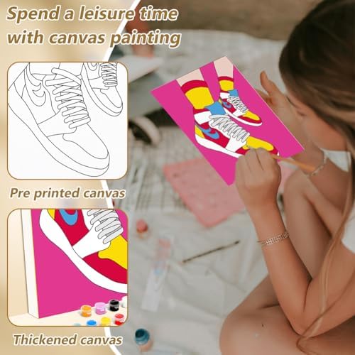 WEBEEDY 2 Pack 8x10 Inch Pre Drawn Canvas Paint Kit for Couples Adults, Sip and Paint Kit Sneakers Retro Theme Canvas Painting for Valentine's Day Wedding Night Games Anniversary Party Favor Gifts - Image 4