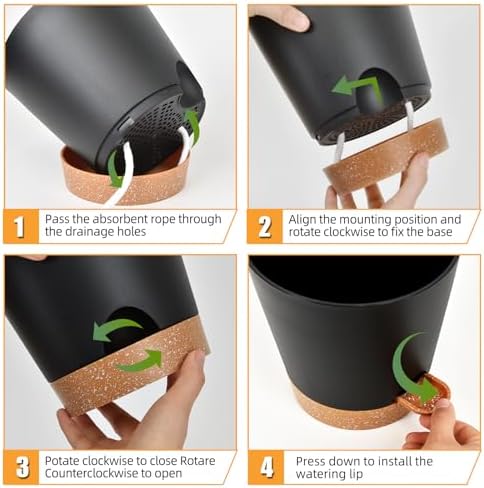 Vanslogreen Planters for Indoor Plants 7/6.5/6/5.5/5 Inch, Self Watering Flower Pots with Drainage Holes and Saucers 5 Pack Plastic Pots for Plants, Succulents, Herbs, Cactus, Flower, Black - Image 4