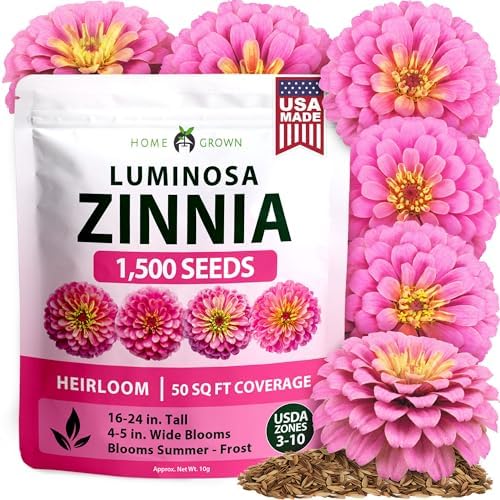 HOME GROWN Zinnia Seeds, Luminosa Pink, 1,500 Seeds, Zinnia elegans by HOMEGROWN