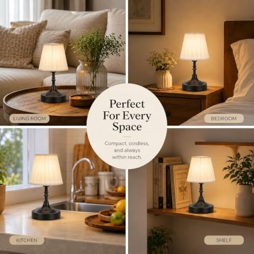 Balck Small Cordless Table Lamp Rechargeable - Kitchen Countertop Tabletop - Image 2