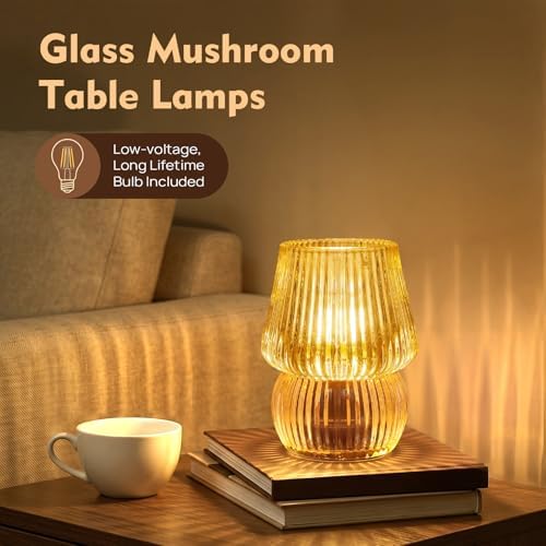 Small Battery Operated Lamp with Timer, Mushroom, Amber - Image 3