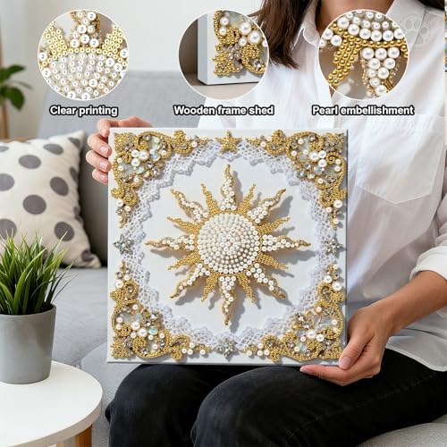 Pearl Art Kits Painting for Adults, DIY Mindfulness Therapy with Framed Canvas and Tools, Beginner Wall Decor-Sun - Image 3