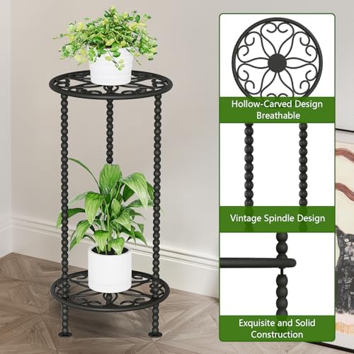 YINMIT Plant Stand Indoor, 2 Tier Small Plant Stand, 23" Tall Metal Spindle Poles Plant Stands, Corner Flower Pot Stand, Plant Tables Indoor (Flower Black, 23.2 In) - Image 5