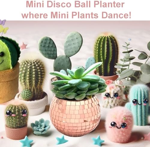 Mini Disco Ball Planter (Rose Gold Color) Mini Vase Indoor Planter for Eucalyptus Plant for Shower Housewarming Gift Ideas Cute Desk Accessories Aesthetic Decor Rose Gold - Image 6