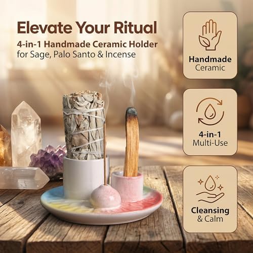 Ceramic Palo Santo and Sage Incense Holder, 4 Mixed Colors - Image 3