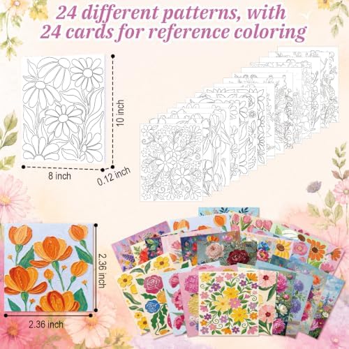Sherr 24 Pcs Pre Drawn Canvas for Adult, Abstract Flower, 8 x 10 Inch - Image 3