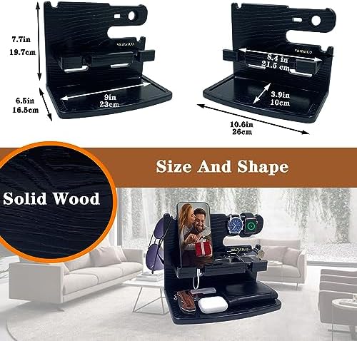 VEIYAILU Gifts for Men Dad Women Husband Boyfriend Him Desk or Nightstand Organizer for Men Wood Phone Docking Station Birthday Gifts Anniversary Idea from Wife - Key Holder, Watch(Black) - Image 3