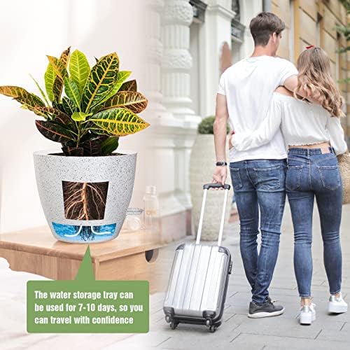 UOUZ Large Self Watering Pots, 12/10/9 Plastic Planters with High Drainage Holes and Deep Reservoir for Indoor Outdoor Garden Plants and Flowers, White Speckles - Image 6