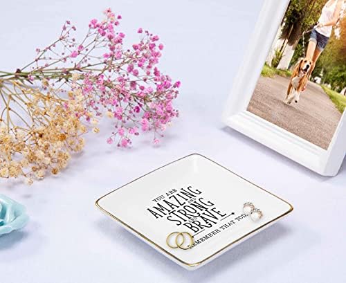 NZY Trinket Tray Ring Dish Jewelry Holder Gifts for Daughter,Niece,Granddaughter,Mom,Best Friend,Sister,Coworker,Nurse, Teacher,Wife,Grilfriend-You Are Amazing and Strong-Inspirational Gifts - Image 4