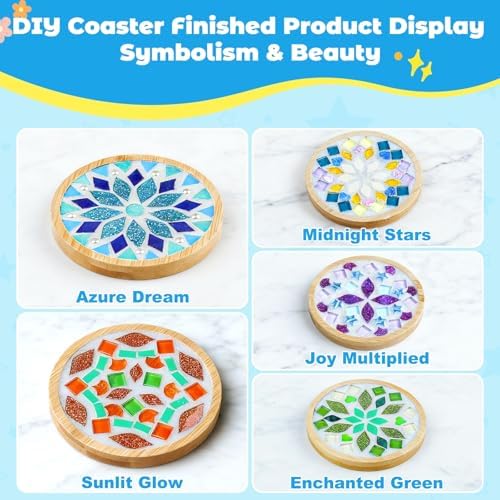 5 Sets DIY Mosaic Tiles for Crafts, Mixed Color Mosaic Coaster Kit Material Package for Adults Women, Wooden Coaster for Drinks Tray Handmade Home Decoration and Gift Idea Summer Party - Image 5