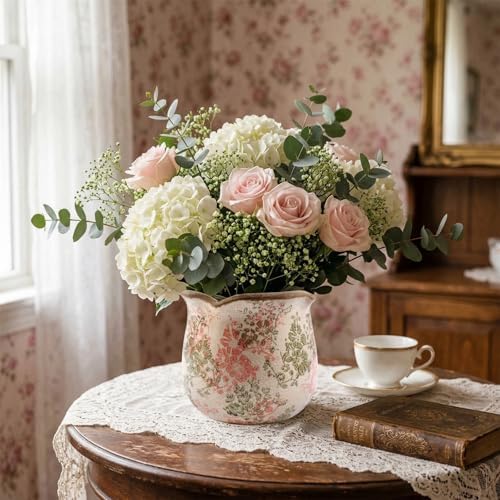 Ceramic-Planters-for-Indoor-Plants with Saucer, 6 inch Vintage Ice Crackle Glaze Plant Pots with Drainage Holes, Decorative Flower Pots for Outdoor Garden Home Decor, Tuscan Pot for Plant - Image 3