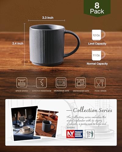 famiware Coffee Mug Set of 8, Star 12 oz Ceramic Mugs Cups Set with Handle - Image 3