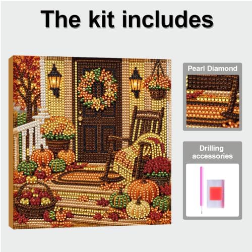 DIY Pearl Painting Kit for Adults, Autumn Porch Fall Art with Wood Frame, 20x20cm Self-Adhesive Pearl Diamond Craft, Autumn Wall Decor Gift for Women, Beginners Relaxing Hobby Kit - Image 5