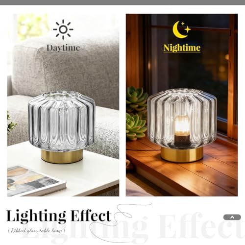 Touch Table Lamp for Bedside, Smoke Gray Glass Table Lamps Mid Century Modern Table Lamp Gold nightstand lamp Mini Desk lamp for Bedroom Living Room Office - Image 2