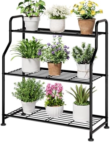 Kitsure Metal Plant Stand Indoor & Outdoor, 27" Wide - 3 Tier, Black by Kitsure