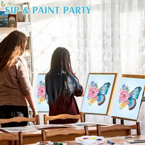 Cholemy 8 Set Paint and Sip Kit for Adults 8'' x 10'' Pre Drawn Canvas with Wooden Easels Acrylic Paint Brushes Wash Cup Palette Apron for Painting DIY Date Night Party Supplies(Butterfly) - Image 5