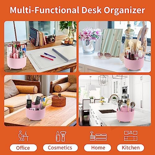 Desk Pencil Pen Holder, 5 Slots 360°Degree Rotating Organizers for Desk, Desktop Storage Stationery Supplies Organizer, Cute Cup Pot Office, School, Home, Art Supply, Pink - Image 5