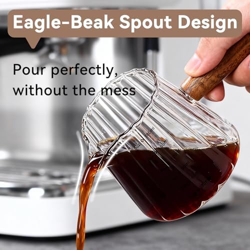 Glass Measuring Cup 6OZ, Espresso Accessories, Expresso Shots Cup, Espresso Shot Glass with V-Shaped Mouth, Ribbed Milk Frothing Pitcher, coffee Espresso Cup (Glass Handle) - Image 6