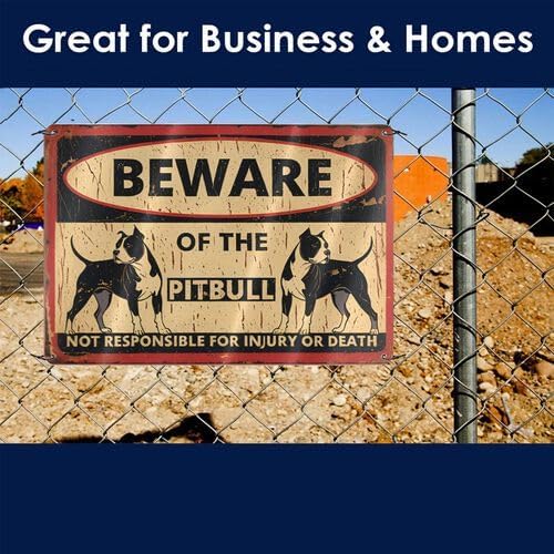 Beware of the Pitbull Metal Tin Sign - 8x12 Inch Rustic Vintage Warning Sign with Bold Red Lettering & Dog Silhouette Design - Durable Outdoor Yard, Garage, Farm, Garden Wall Decor - Image 3