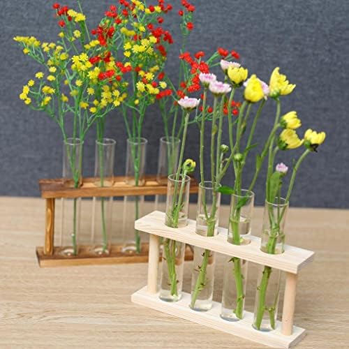 Test Glass Planter Propagation Stand Holder Vase Set with Minimalist Wood Frame and Clear Tubes Suitable for Room Bedroom, Beige - Image 5