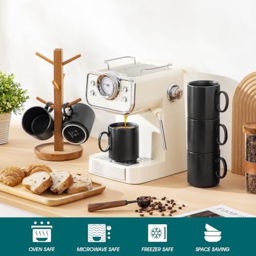 vancasso Porcelain Coffee Mugs Set of 6, 12 Oz Black Coffee Cups for Latte, Cappuccino, Tea & Hot Cocoa, Sleek Modern Café Style for Home, Office & Coffee Bar, Microwave & Dishwasher Safe - Image 4