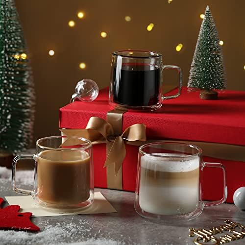 CNGLASS 12oz Glass Coffee Mugs,Double Wall Insulated Glass Cups with Handle,Clear Espresso Mugs for Latte,Cappuccino,Tea Bag,Set of 2 - Image 5