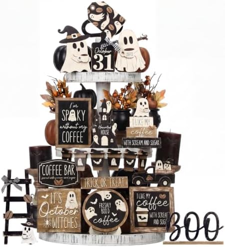 Mifoci 17 Pcs Halloween Ghost Coffee Tiered Tray Decor Set by Mifoci