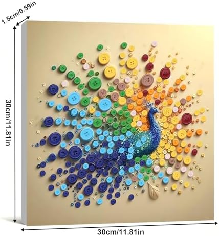 Framed Button Art Kit 11.8" DIY Mosaic Craft for Adults(Peacock) - Image 2