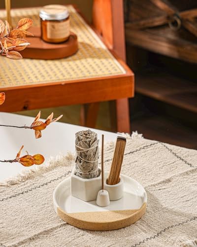 4 in 1 Incense Holder, 5.6" Ceramic Smudge Tray, Sage Holder, Palo Santo Holder, Incense Holder for Sticks, Smudging Burner, Ideal for Smudging Meditation Yoga Room, Simple, Sturdy - Image 2