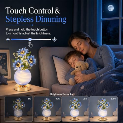 Tulip Table Lamp, Rechargeable Cordless Touch Dimming Artificial Tulip Flower Desk Lamp, LED Flower Bedside Night Light Romantic Gifts for Girl Women Mom (Blue Sunflower) - Image 2