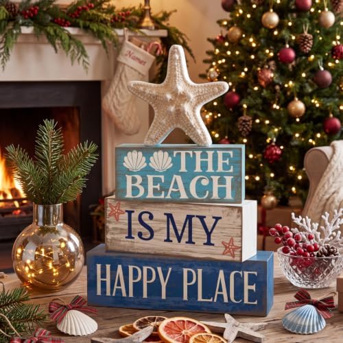 Moucuny 4 Pcs Summer Beach Table Decoration, Starfish Tiered Tray Decor - Image 2