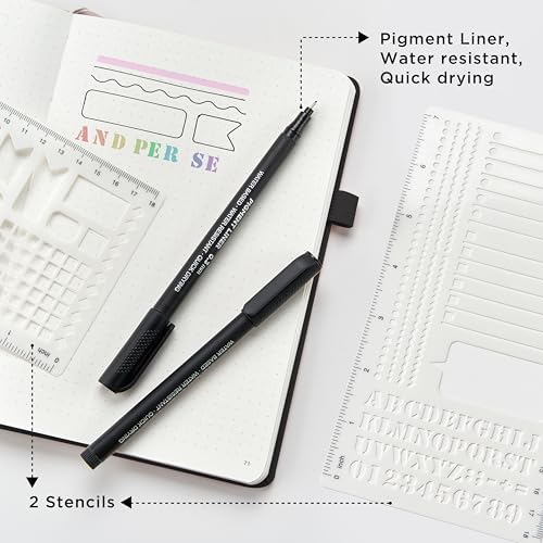&And Per Se Dotted Notebook with Pen, 176 Numbered Dotted Pages, A5 Hardcover, Journal Stencils & Fineliner Pen for Beginners Women Men (Black) - Image 5
