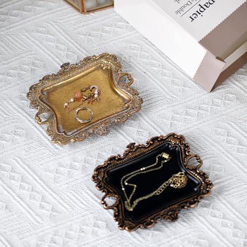 Ring Holder Jewelry Dish, Vintage Black and Godl Trinket Tray for Rings,Wedding Gift for Women (1, Black) - Image 6