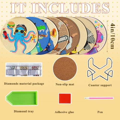 DOTSOPS 8 Pcs Animal Diamond Painting Coasters for Beginners with Holder - Image 2