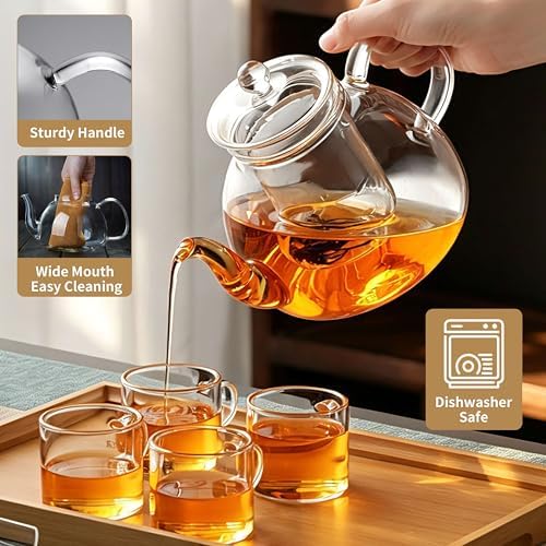 DOPUDO 40OZ (1200ML) Glass Teapot with Infuser Stovetop Safe, Clear Glass Tea Pot Kettle, Borosilicate Tea Pot with Infusers Filter for Loose Tea, Tea Kettle Dishwasher Safe. - Image 5
