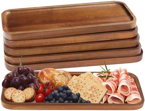 Acacia Wood Serving Platters and Trays - 14" x 5.5" Wooden Mini Charcuterie Boards, Small Cheese Board, Rectangle Wooden Tray for Kitchen Counter, Bathroom, Home Decor, Party (6, 14"X5.5") by MakeYourHomeCozier%EF%BC%81