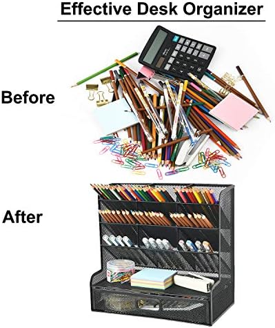Marbrasse Mesh Pen Holder for Desk, Multi-Functional Pencil Organizer with Drawer, Desk Organizers and Accessories for Office Art Supplies (Large Black) - Image 5