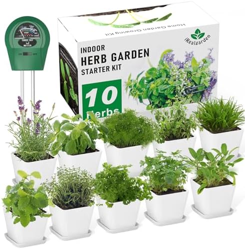 Indoor Herb Garden Kit – 10 Non-GMO Herb Seeds with Soil, Pots & Moisture Meter – Easy Windowsill Gardening Starter Set – Unique Gift for Gardeners, Home Chefs & Families by Unknown