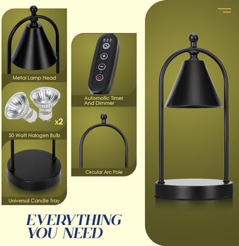 Candle Warmer Lamp with Timer, Electric Black Candle Warming Light for Bedroom, Dimmable Wax Melts Warmer for Home Decor Beside Lamp Gifts for Women (2 Bulbs Included) - Image 5