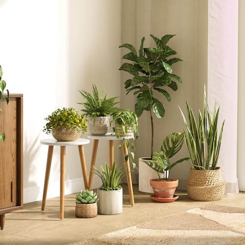 Uneedem Wood Mid Century Plant Stand for Indoor Plants, Modern Table, Tall Holder for Flower Pots, Small Round Side/End Table(A2 White, High: 16.5") - Image 2