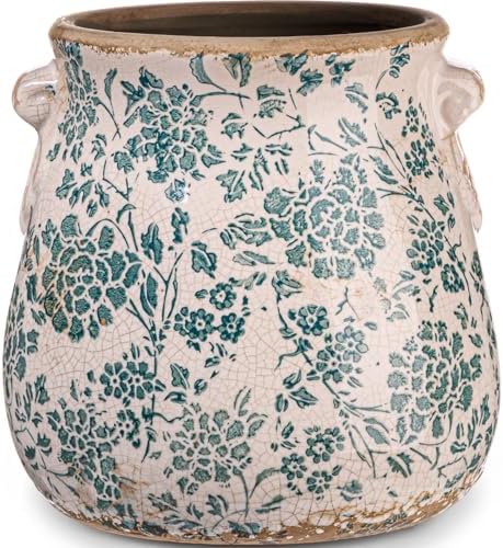 Ceramic Scroll Planter 6.5 Inch, Indigo Blue by Unknown