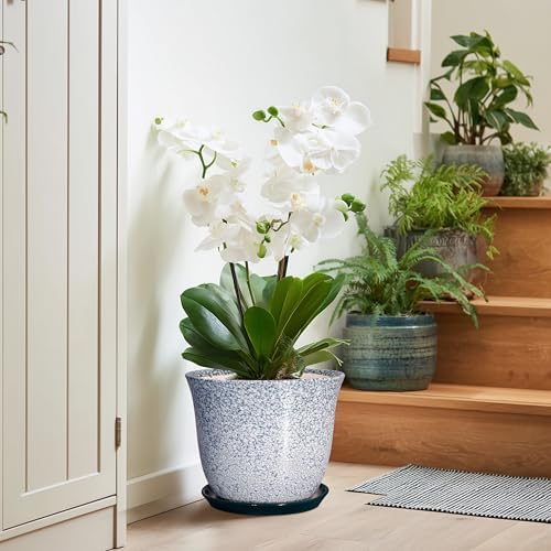 Ceramic Planter - 10 Inch Plant Pot for Indoor Outdoor, Round Planter with Drainage Hole and Plant Tray, Large Decorative Planters, Modern Flower Pot, Home Room Decor, Gardening Gift, Green - Image 6