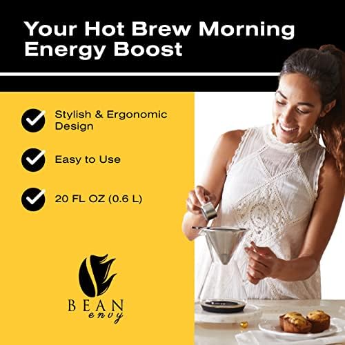 Bean Envy Pour Over Coffee Maker - Glass Dripper with Steel Filter 20 Oz - Image 2