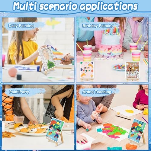 8 Pack Mini Canvas and Easel Set, 8×10 Inch Paint Party Kit Include 8 Small Easels 8 Color Palettes 8 Pen Holders 8 Sponge Brushes 16 Apron and 40 Brushes, Canvas Kit for Painting Party - Image 7