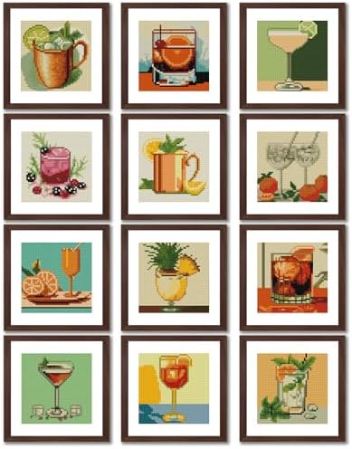 12 Pcs Small Diamond Art Kits Cocktail Diamond Art Kits for Adults by Aestalrcus