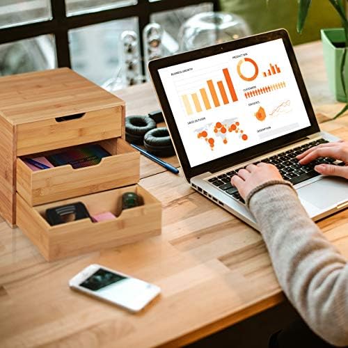 Relaxdays Desk Organiser, 3, Office Utensils, Bamboo Shelf, Drawer Box, HBT 26 x 30 x 31 cm, Natural, 1 Item - Image 3