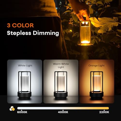 Rechargeable Cordless Small Metal Table Lamp, Stepless Dimming, 3-Color - Image 5
