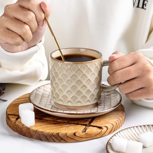 GBhome 8 OZ Stackable Coffee Mugs Set of 4, Ceramic Coffee Cups Set - Image 4