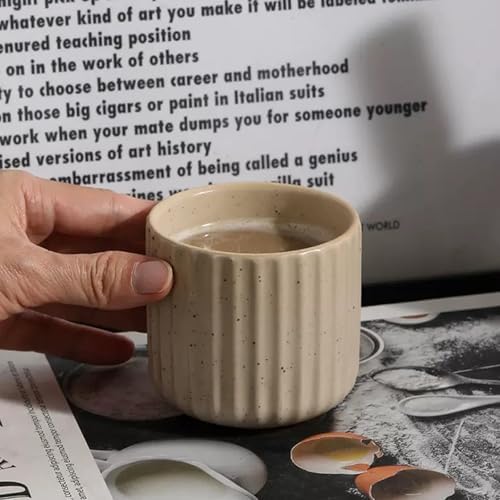 Vintage Ceramic Mug, Japanese Tea Cup 6oz Striped Cup No Handle Drinking Cup for Espresso, Cortado, Matcha, Green Tea, Microwave and Dishwasher Safe, Minimalist coffee Cup-Nordic White - Image 5